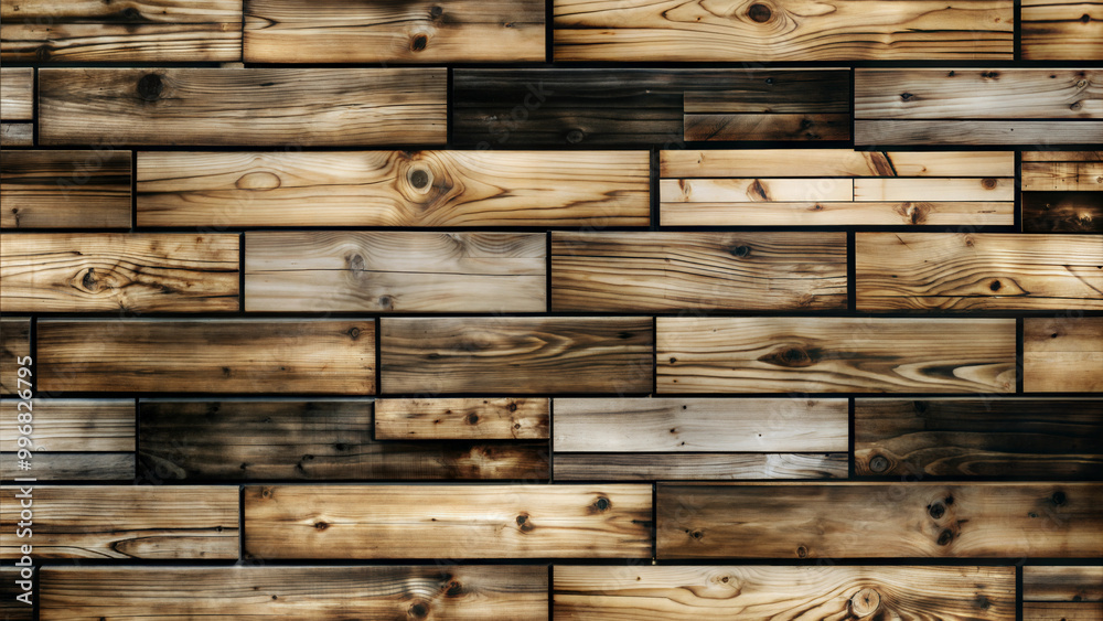 Title: Dark and light wooden plank wall, contrasting natural textures, rustic aesthetic Title: Dark and light wooden plank wall, contrasting natural textures, rustic aesthetic