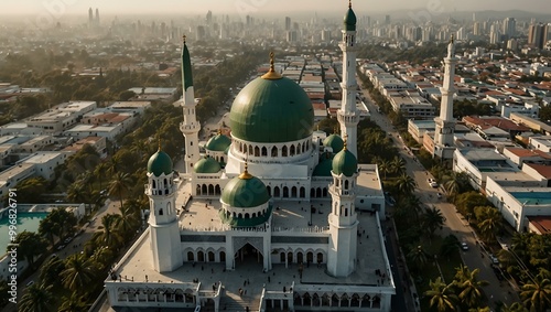 Aerial view of the largest mosque in Taawun, Indonesia. photo