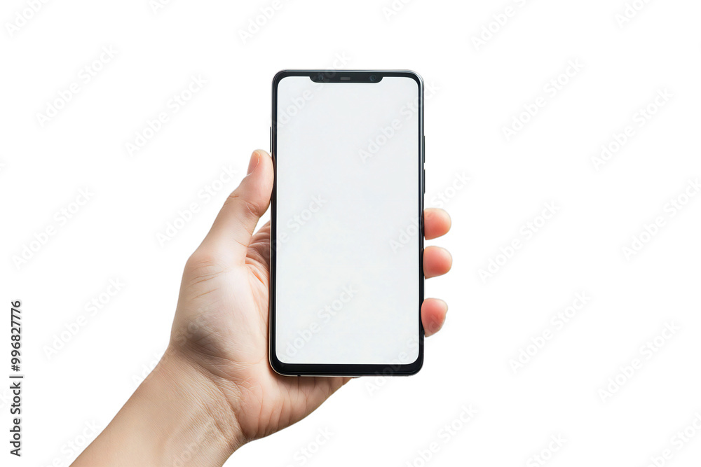 Smartphone Mockup with Blank Screen Held in Hand, Isolated Mobile Device for App Display and Digital Technology, Perfect for Tech Designs and Mobile Templates Smartphone Mockup with Blank Screen Held in Hand, Isolated Mobile Device for App Display and Digital Technology, Perfect for Tech Designs and Mobile Templates