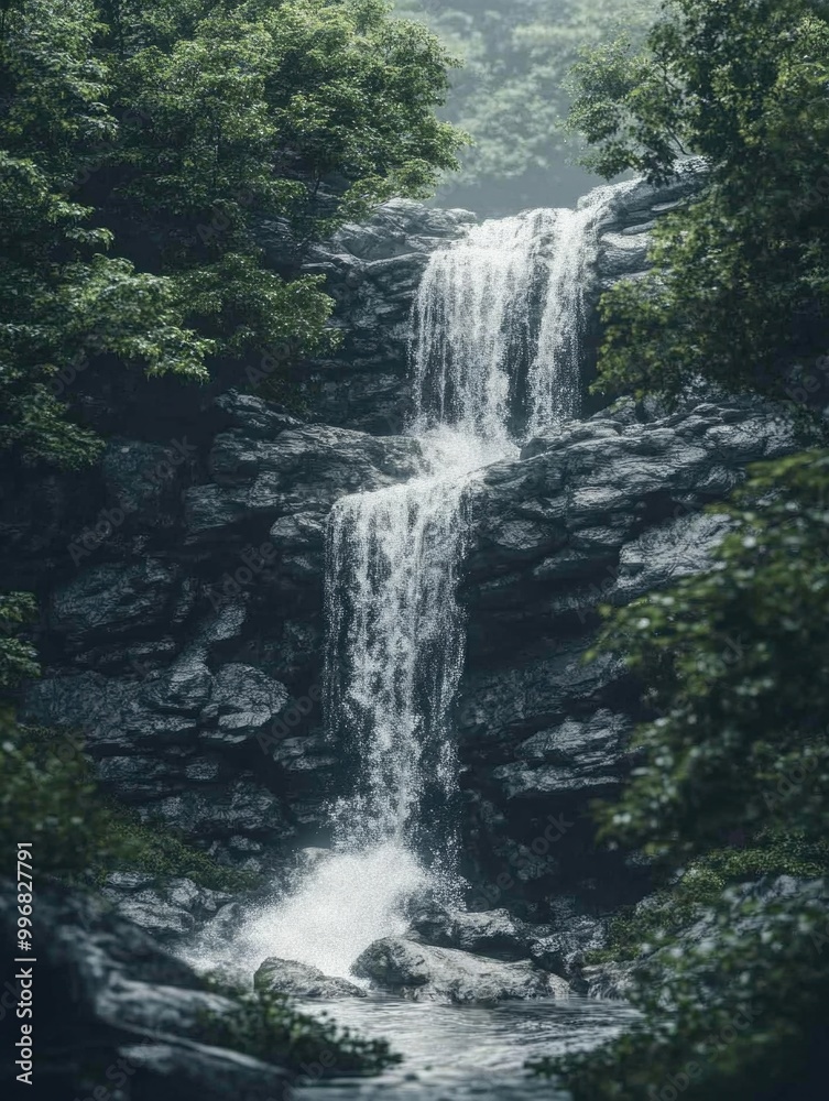 Obraz premium Serene Forest Waterfall