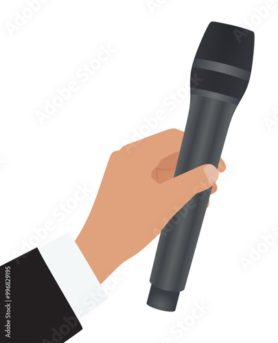 Hand holds microphone. vector illustration