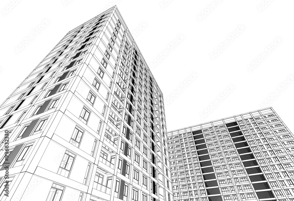 Architecture building development 3d rendering