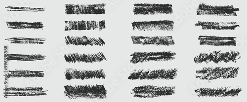 collection of black rough crayon, chalk, charcoal or crayon stroke lines in vector