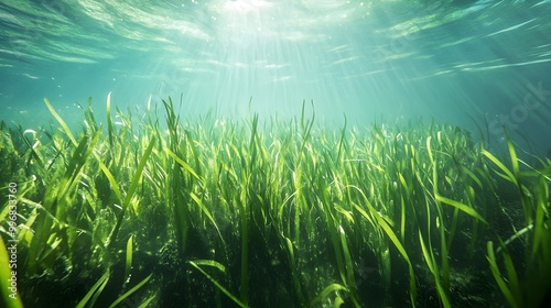 Lush and Serene Underwater Seagrass Meadow Thriving in a Pristine Ocean Environment Creating a Peaceful and Vibrant Aquatic Landscape