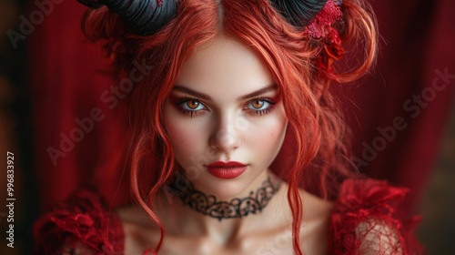 Gothic Demoness Fantasy Portraits: Dark, Mysterious, and Seductive Beauty in Red