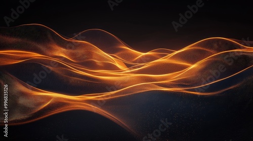 A landscape of flowing, molten metal-like curves illuminated by futuristic light effects, smooth and abstract. No people, no logo.