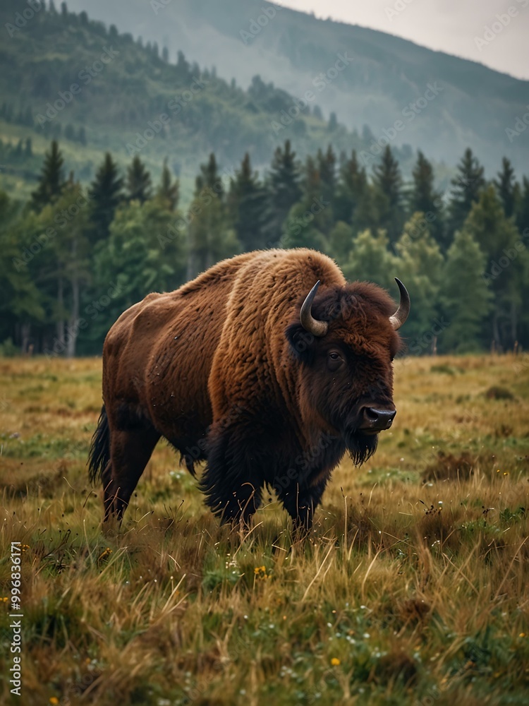 Another view of European bison in the Carpathians. Another view of European bison in the Carpathians.