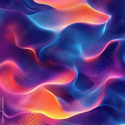 Vibrant abstract fluid waves in neon colors create an organic and dynamic visual experience. interplay of colors and shapes evokes sense of movement and energy