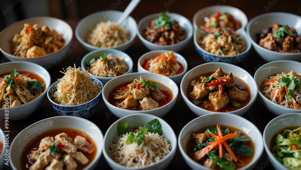 Array of Asian cuisine dishes.