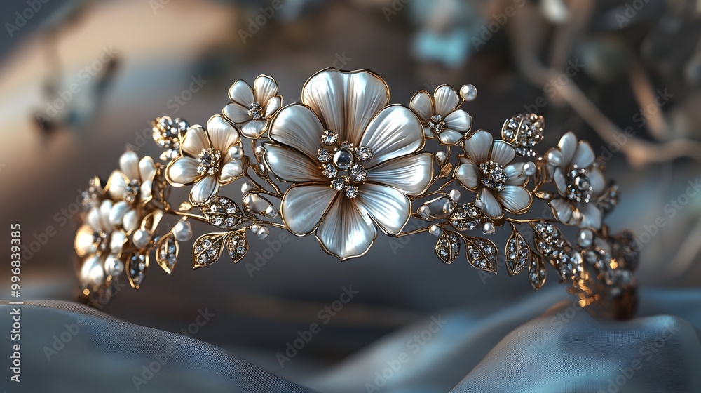 Majestic White Gold Floral Tiara Majestic White Gold Floral Tiara