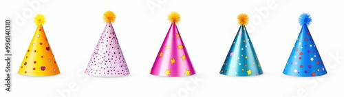 Collection set of Colorful birthday party hat isolated on white background