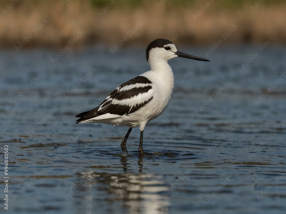 Avocet wading in shallow waters. Avocet wading in shallow waters.