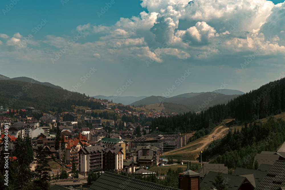 Breathtaking Panoramic View of Mountain Village and Distant Peaks Breathtaking Panoramic View of Mountain Village and Distant Peaks