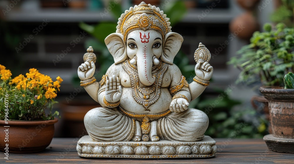 create a cute lord ganesha fabric 3D flat with the colour combination of marron and white red and golden create a cute lord ganesha fabric 3D flat with the colour combination of marron and white red and golden
