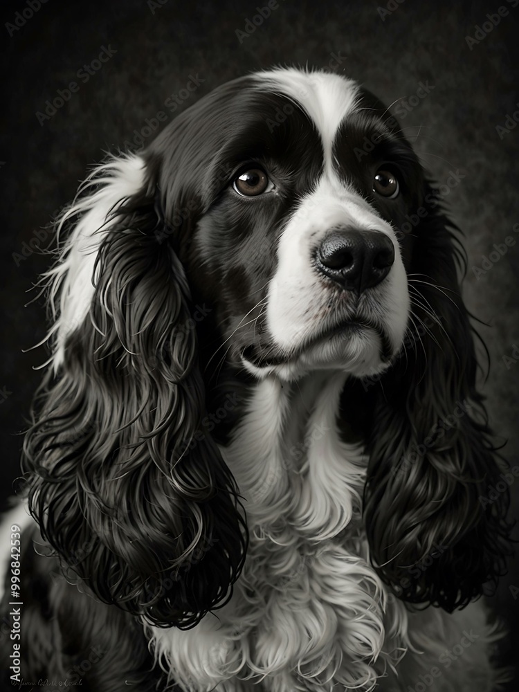 Beautiful black and white cocker spaniel portrait. Beautiful black and white cocker spaniel portrait.