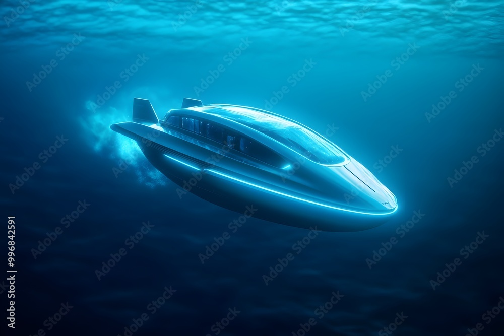 Elegant 3D Render of Futuristic Submarine Yacht Concept Gliding Silently Through Vibrant Bioluminescent Undersea World Elegant 3D Render of Futuristic Submarine Yacht Concept Gliding Silently Through Vibrant Bioluminescent Undersea World