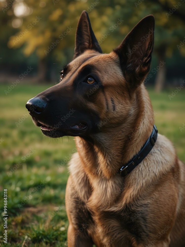 Beautiful Malinois dog in a park. Beautiful Malinois dog in a park.