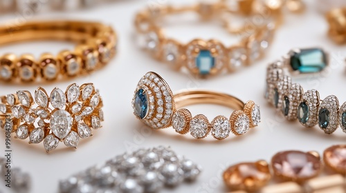 Elegant collection of gold and gemstone rings, showcasing intricate designs and sparkling details for luxury jewelry enthusiasts.