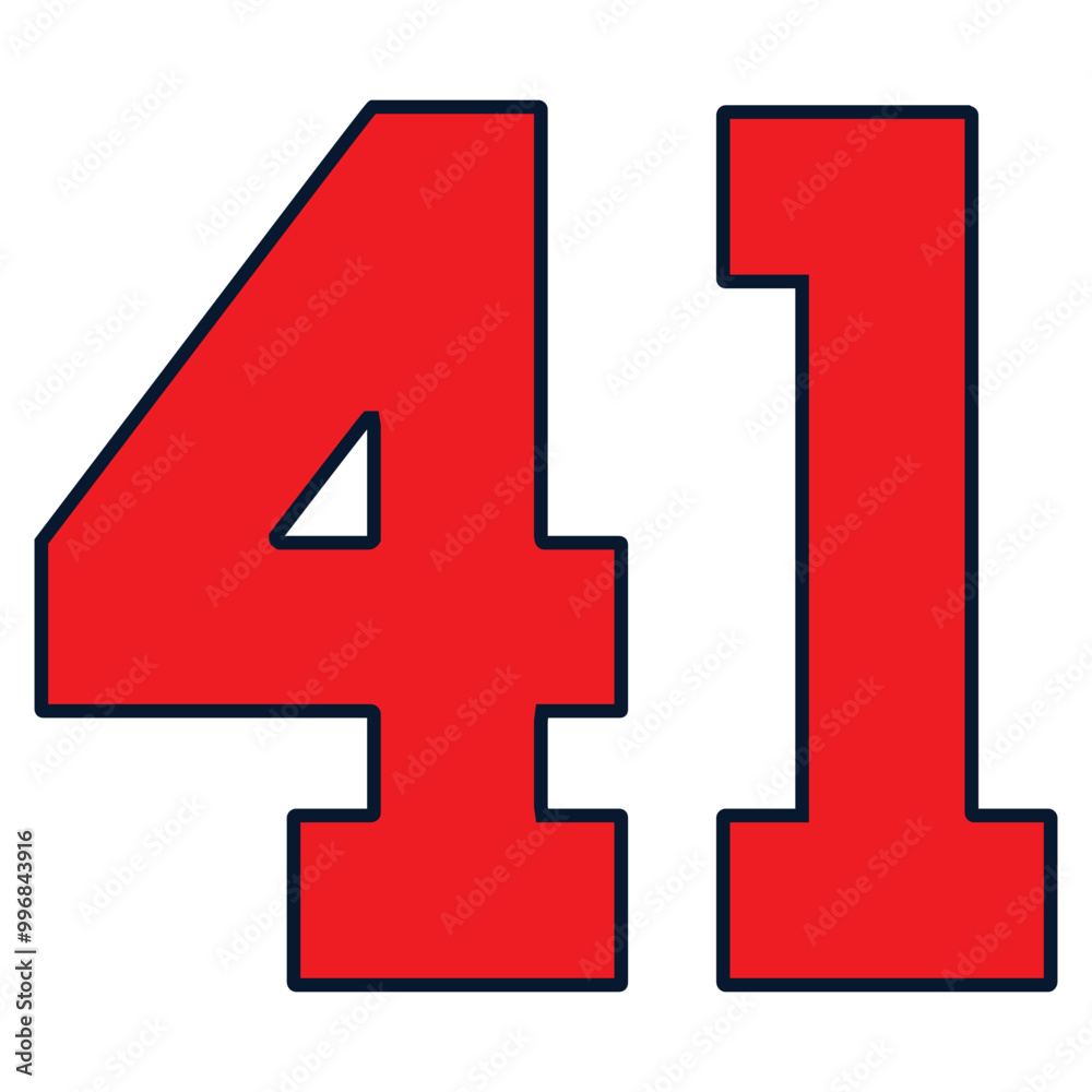 Fototapeta premium 41 Classic Vintage Sport Jersey Uniform numbers in black with a black outside contour line number on white background for American football, Baseball and Basketball or soccer for shirt