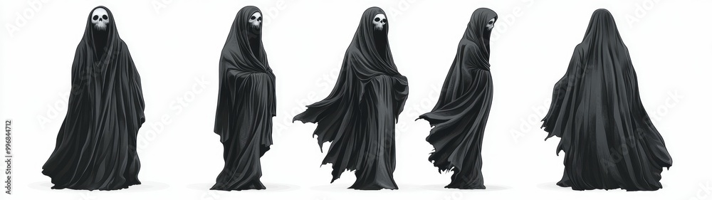 set of A ghost with a black robe,on white background set of A ghost with a black robe,on white background