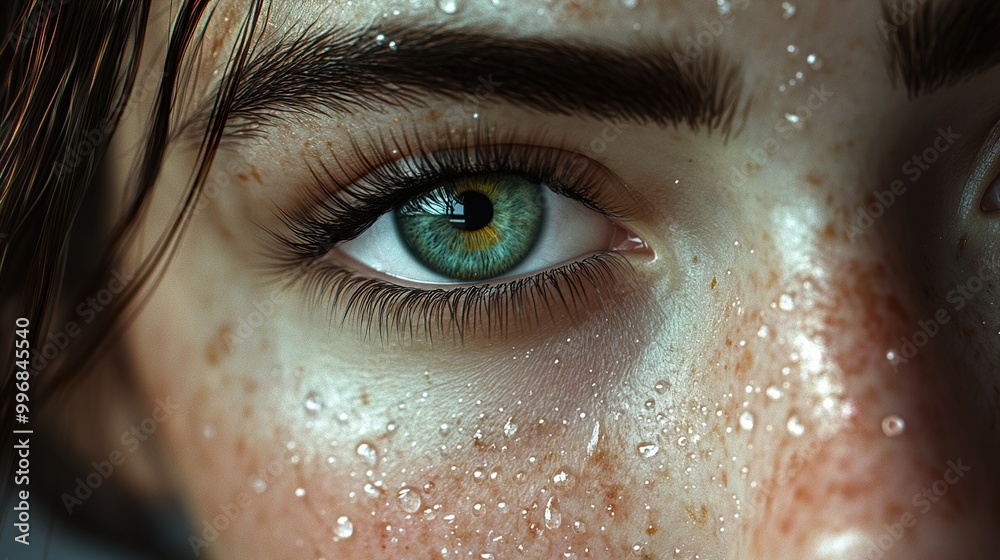 Close Up of a Woman's Eye with Water Drops Close Up of a Woman's Eye with Water Drops