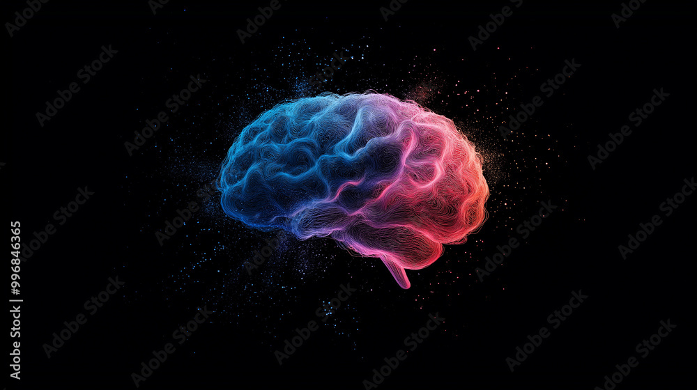 Vibrant Brain made of colorful fractal lines Vibrant Brain made of colorful fractal lines