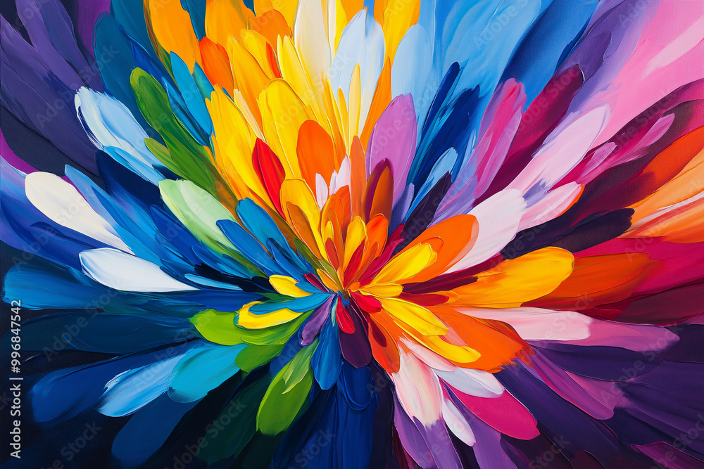 Vibrant, colorful flower painting with bold, dynamic petals, expressing vivid, lively emotions, bright colors concept Vibrant, colorful flower painting with bold, dynamic petals, expressing vivid, lively emotions, bright colors concept