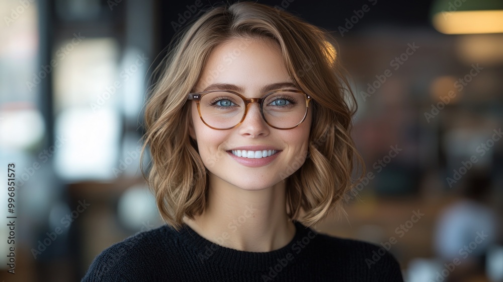 Young woman with a beautiful smile and glasses. Young woman with a beautiful smile and glasses.