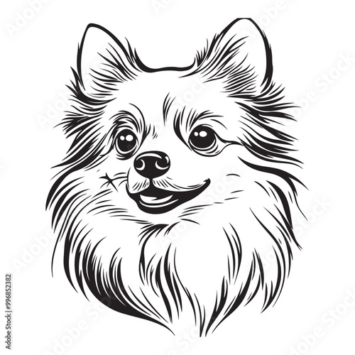 Pomeranian Face, Pomeranian dog breed Cute cartoon vector clipart Design, Silhouettes Dog Face, black and white Pomeranian vector