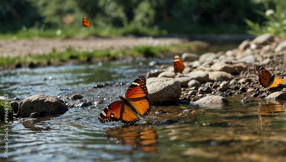 Butterflies dancing near a stream. Butterflies dancing near a stream.