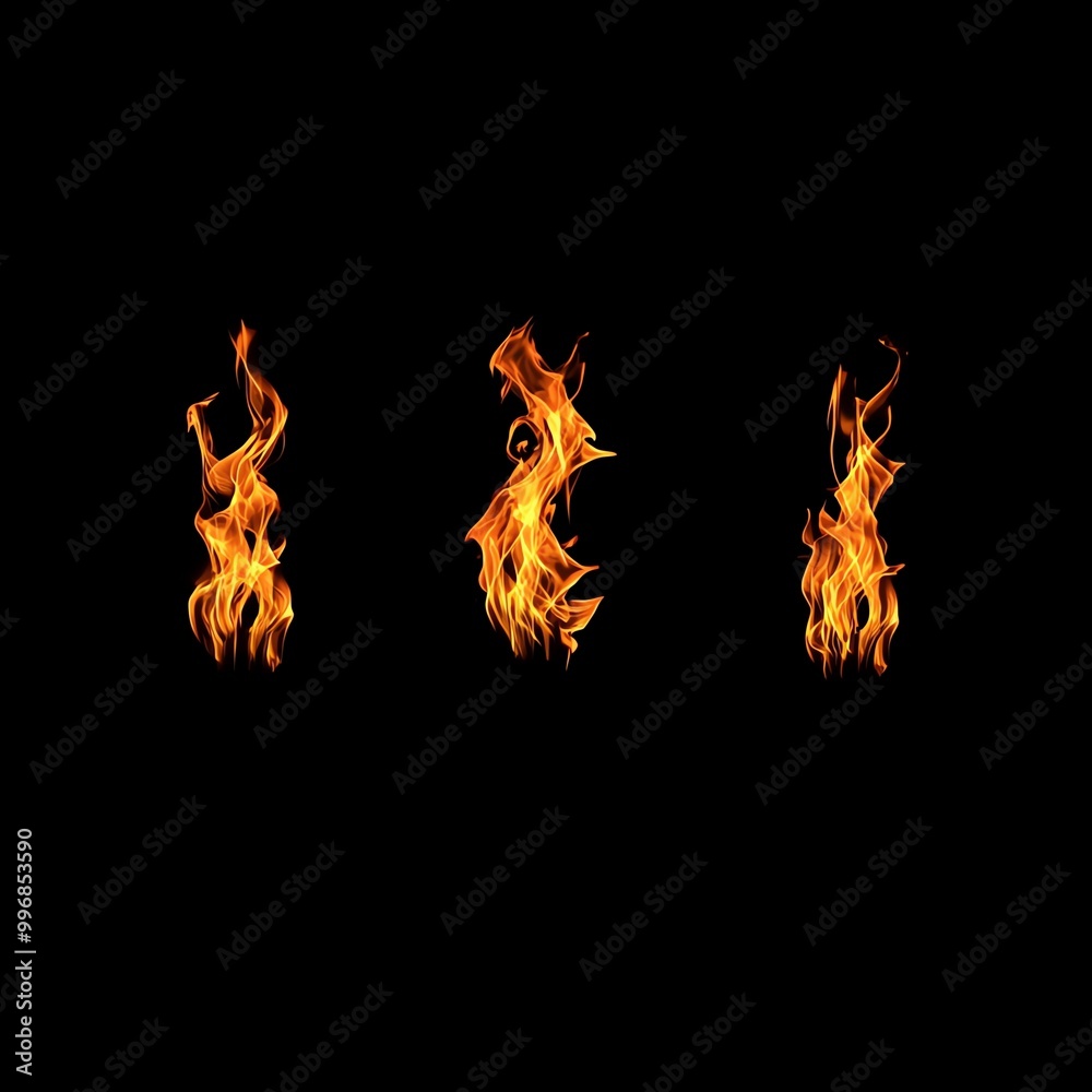 Fototapeta premium Dynamic and vibrant flames dance against a dark background, creating a mesmerizing visual effect.