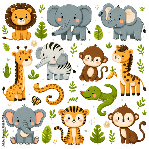 Jungle Animal Image Set, Cute animal icons with safari costume