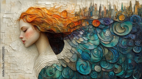 Digital art of a beautiful angel. Artistic background, Fineart painting