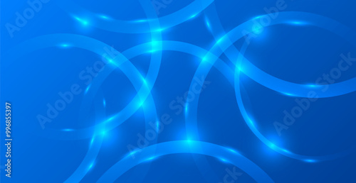 Neon Blue Glowing Lights Circle Line Background. Abstract Wallpaper. Vector Illustration. Banner