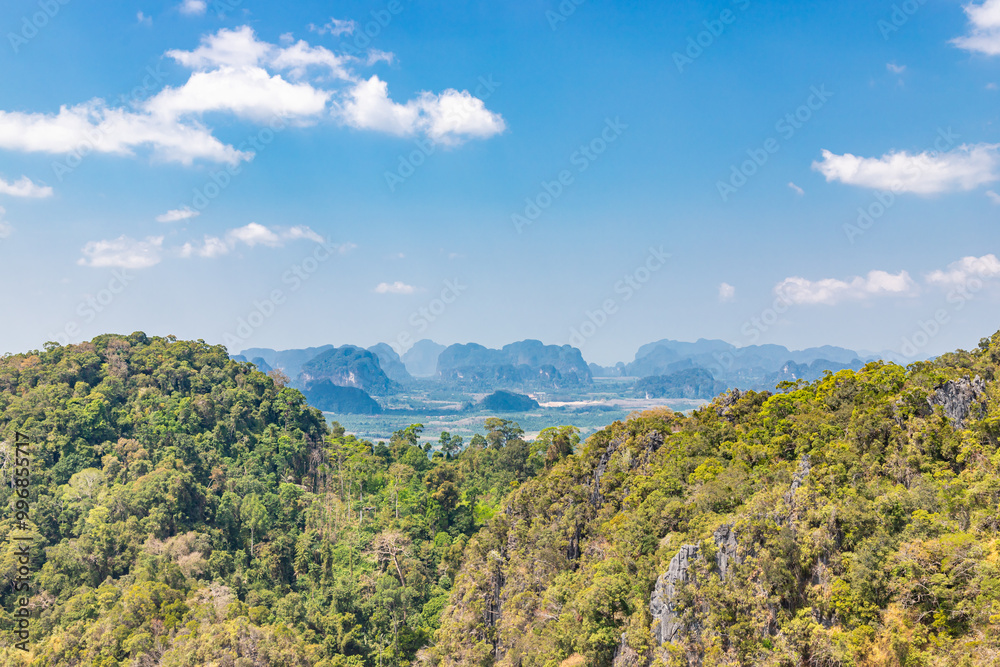 Aerial view from path to Wat Tham Suea The Tiger Cave temple well known temple on a hilltop in Krabi, Thailand. Aerial view from path to Wat Tham Suea The Tiger Cave temple well known temple on a hilltop in Krabi, Thailand.