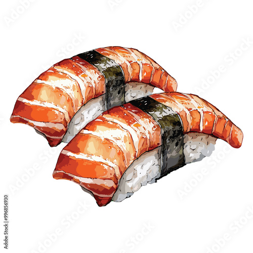 illustration of unagi sushi roll in watercolor style, isolated vector on white background