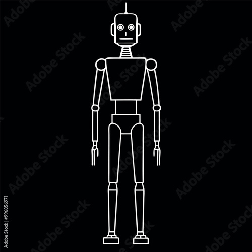    Humanoid robot vector outline illustration.
