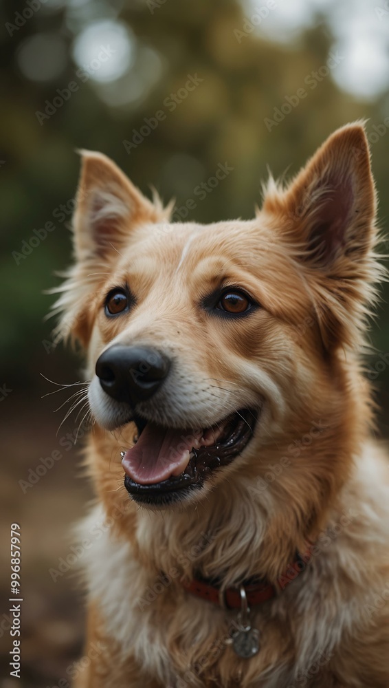 Cheerful dog portrait in soft focus. Cheerful dog portrait in soft focus.