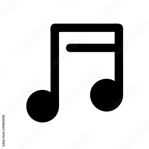 Black music note icon in minimalistic style on white background with copy space 