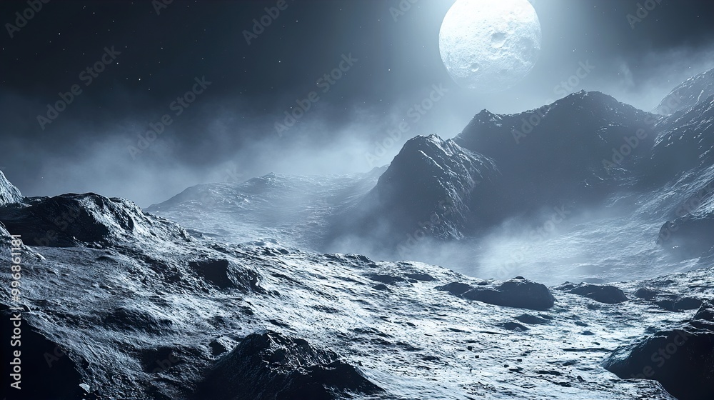 Ethereal Moonlight Landscape: Mountains Under a Full Moon Ethereal Moonlight Landscape: Mountains Under a Full Moon