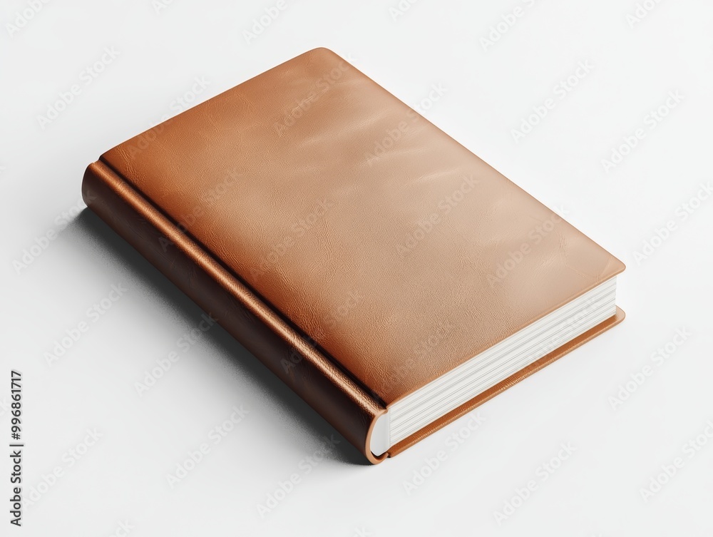 A luxurious leather-bound planner, closed and isolated on a clean white surface A luxurious leather-bound planner, closed and isolated on a clean white surface