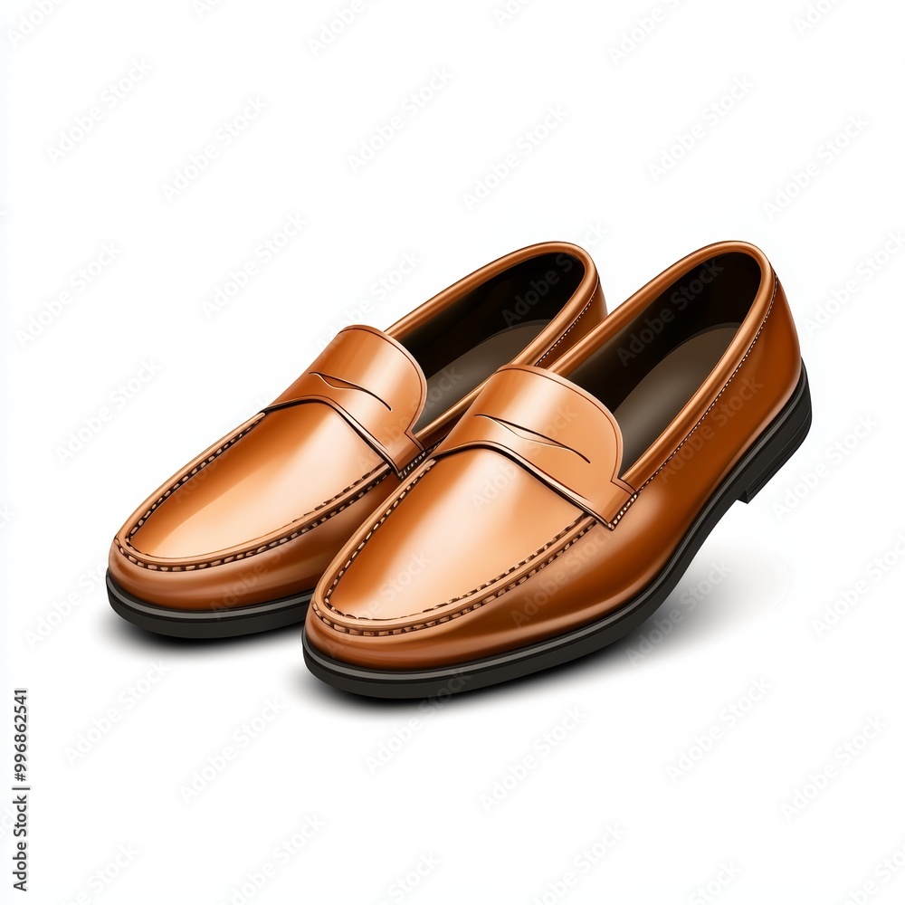 A pair of classic leather loafers, isolated on a white surface A pair of classic leather loafers, isolated on a white surface