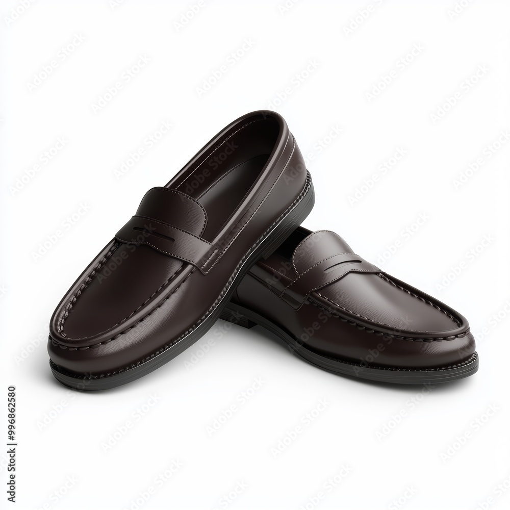 A pair of classic leather loafers, isolated on a white surface A pair of classic leather loafers, isolated on a white surface