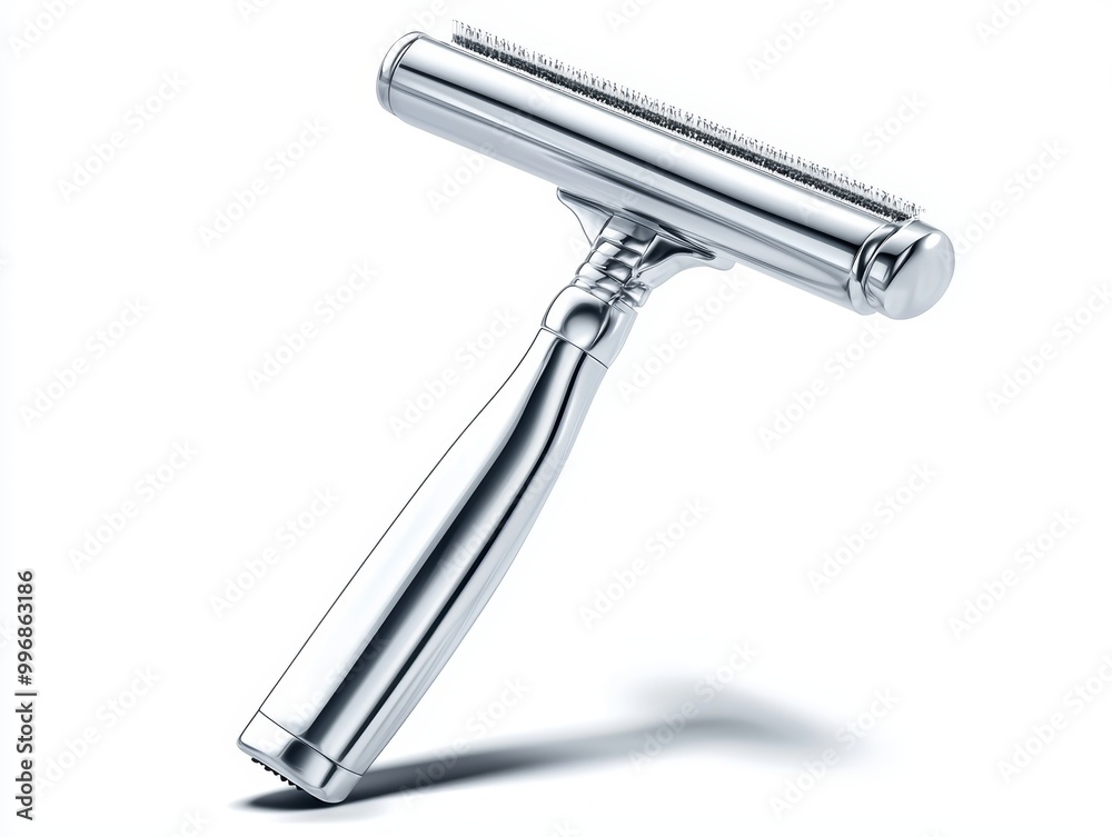 A polished chrome razor with a replaceable blade, isolated on white A polished chrome razor with a replaceable blade, isolated on white