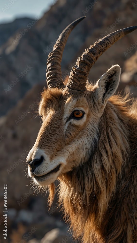 Close-up of Markhor, a wild goat from Central Asia. Close-up of Markhor, a wild goat from Central Asia.