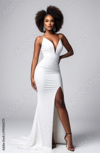 Wallpaper Mural Full length portrait of a beautiful African American woman in a white dress on a white background. Torontodigital.ca