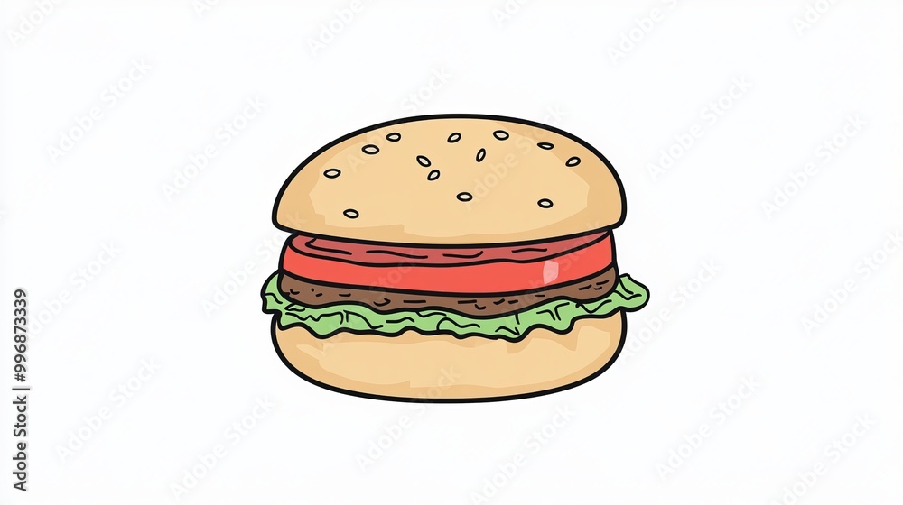 A simple drawing of a hamburger on a plain white background. A simple drawing of a hamburger on a plain white background.