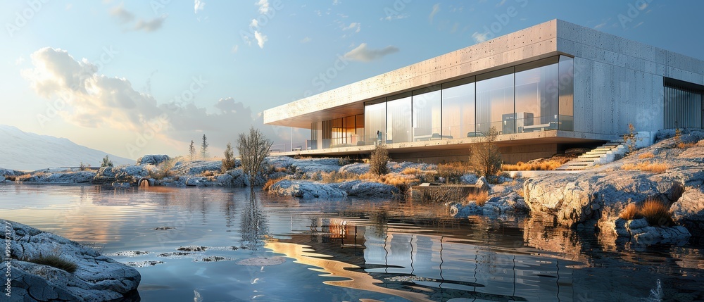 Naklejka premium Modern Geothermal Energy Research Facility in Nature