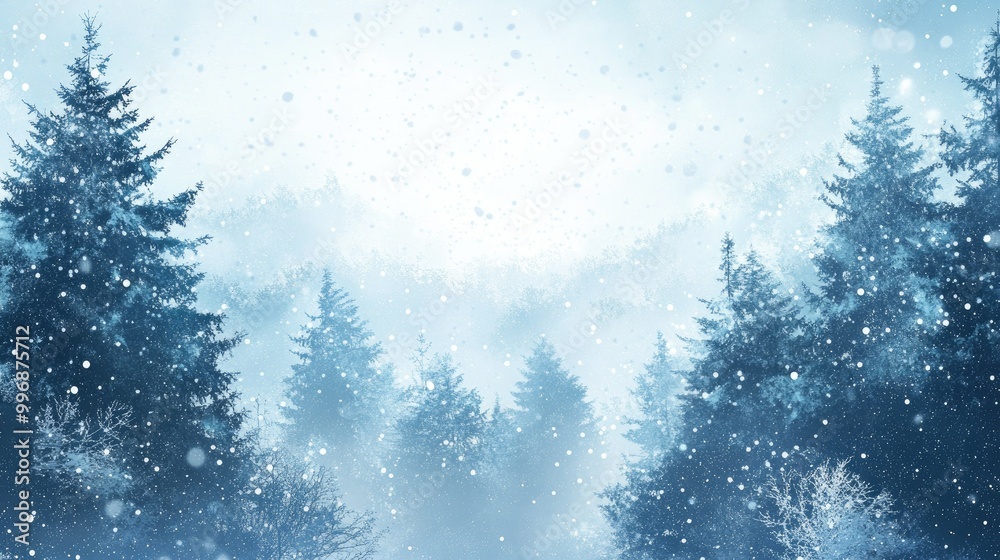 A gusty, cold wind blowing through a snow-covered forest with an ample sky for text. A gusty, cold wind blowing through a snow-covered forest with an ample sky for text.