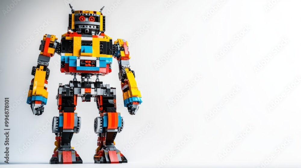 Fototapeta premium Colorful Toy Robot Made of Blokcks Bricks